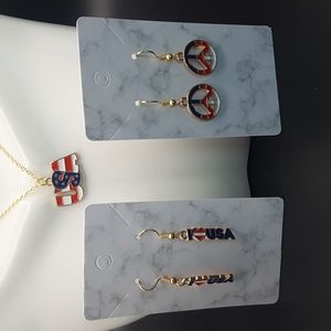 NWT 3 Pack Giadasio Handmade Gold Plated America Red/White/Blue USA Jewelry Set